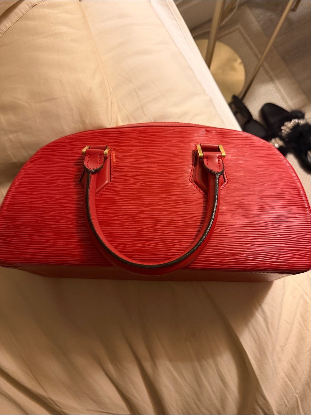 Red Structured Dome Satchel Handbag - Women's Fashion Bag
